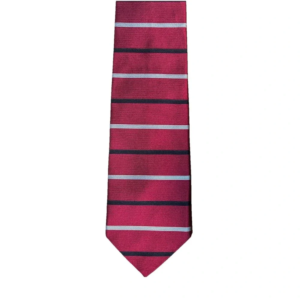 Brooks Brothers Makers XL Silk Necktie Red‎ Black Silver Stripe Made In USA
